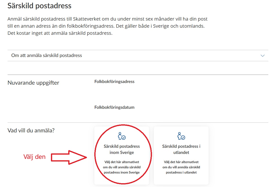 Exempel på särskild postadress steg 3